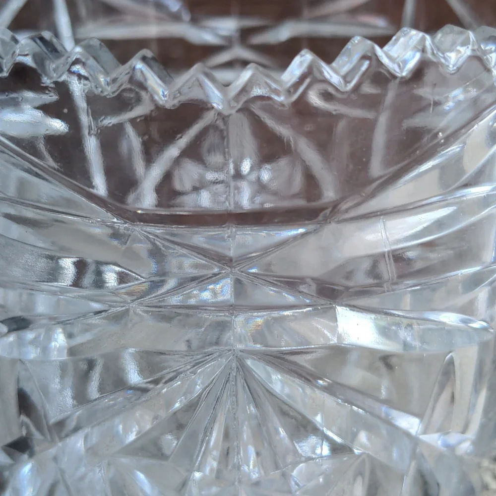 Vintage Italian Crystal Ice Bucket Cut Glass Saw Tooth Edge